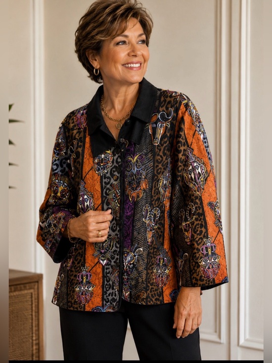 Bob Mackie Jackets & Blazers - NWT BOB MACKEY 3X Silk Aztec colorful woman art 2 wear animal print jacket